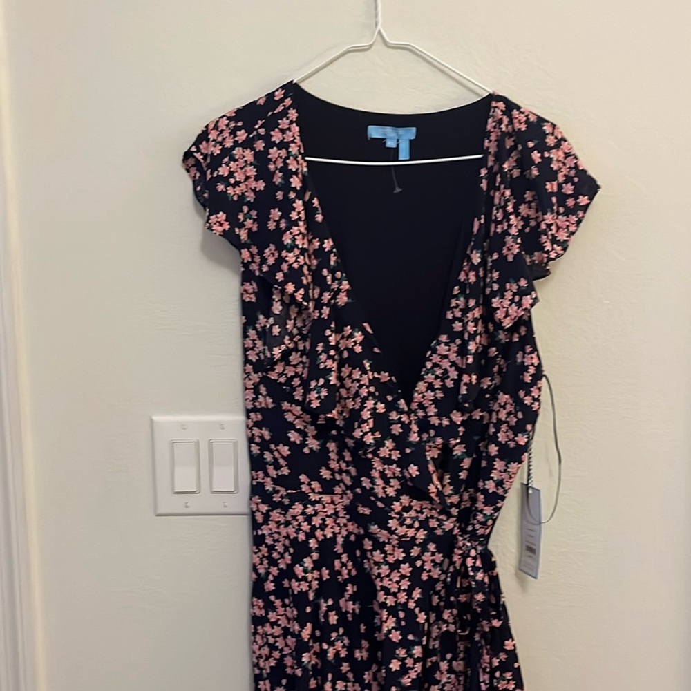 Draper James Black Floral Wrap Dress with Pink Blossoms